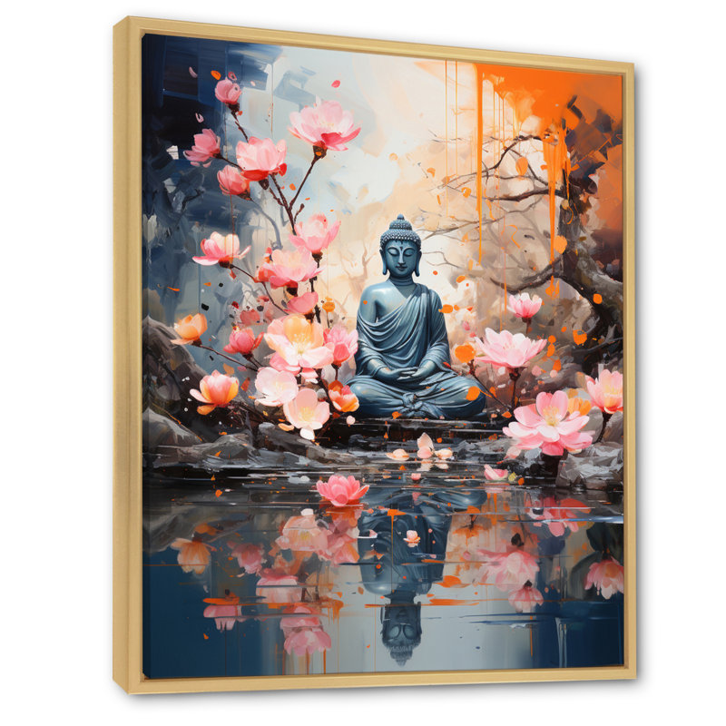 Floral Buddha In Meditation I sur impression sur toile, H 20 po x l 12 po x P 1 po, Cadre flottant en érable