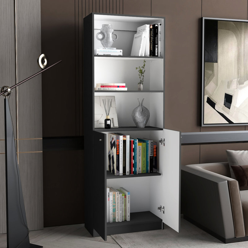 Bibliothèque moderne à 2 portes avec un aspect gris mat et blanc - Améliorez votre espace de rangement