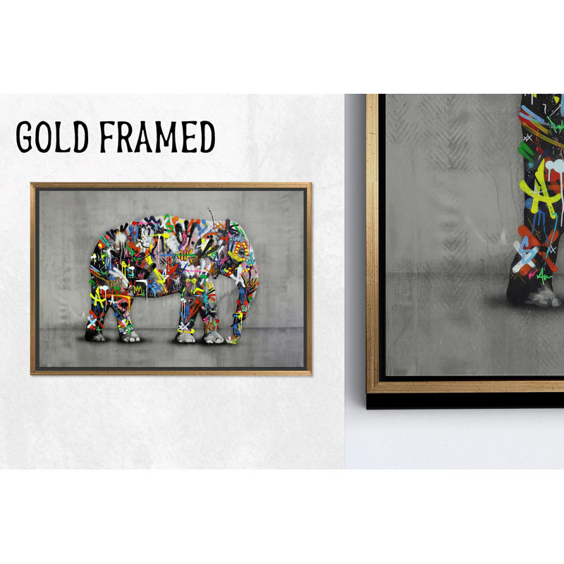 «Elephant Graffiti», reproduction d'art sur toile, décorations murales dorées 1P, 23,7 po H x 31,6 po l