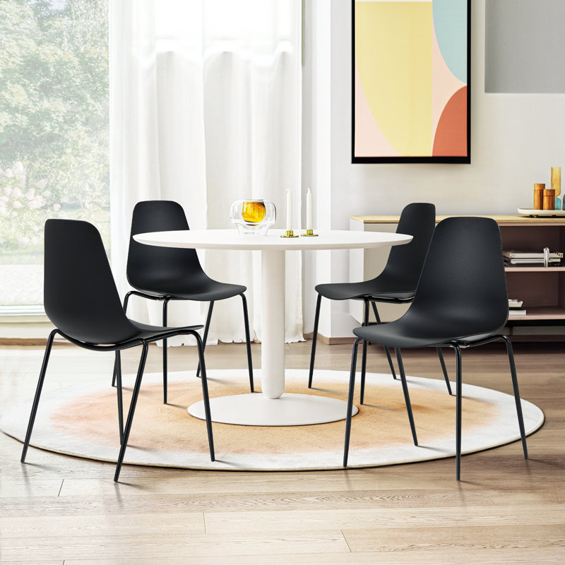 Chaises de salle à manger empilables Llewelyn pour l'intérieur et l'extérieur, Noir pur