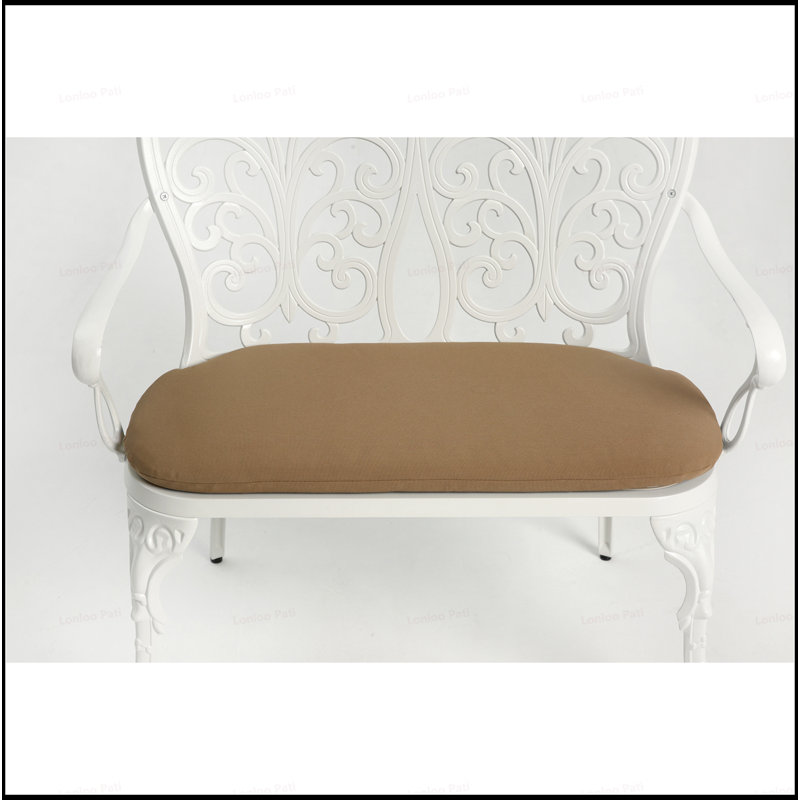 Patio Garden Bench Metal Park Bench Cast Aluminum Outdoor Furniture With Floral Rose Design And Comfort Cushion For Various Outdoor Settings