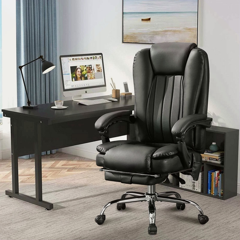 Fauteuil de massage avec chauffeur et 6 points de vibration, fauteuil de bureau de direction avec repose-pieds et accoudoirs rembourrés, dossier inclinable et roulettes
