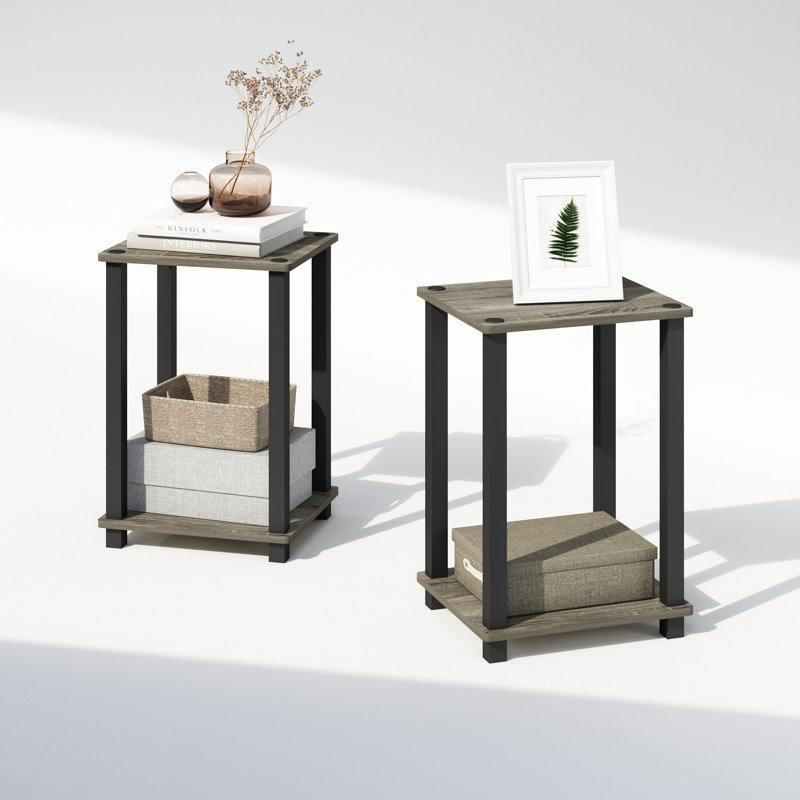 17 Stories Goncalo Compact Bedside Table, Nightstand, French Oak/Black, Set of 2, Set of 2