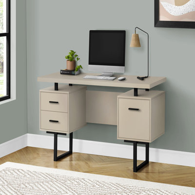Bureau d'ordinateur, bureau personnel, ordinateur portable, installation à gauche, à droite, tiroirs de rangement, L 60 po, bureau, stratifié beige, métal noir, contemporain, moderne