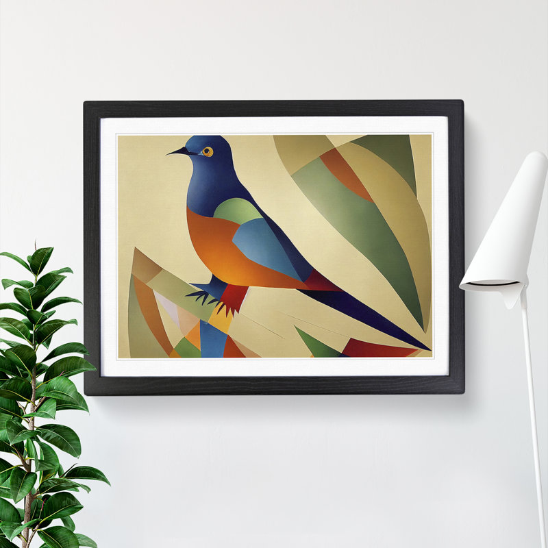 Dove Bird In Abstract Vol.1 - Single Picture Frame Print, 46cm H x 64cm W, Black