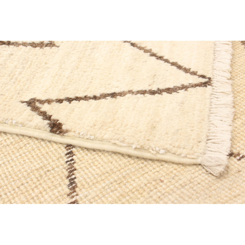 Tapis unique en laine noué à la main beige et noir 9 pi 1 po x 11 pi 6 po style années 2010 Mogul