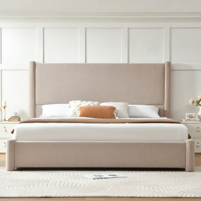 Juanetta 51.8 inch High Headboard Tweed Textured Upholstered Platform Bed With 2 Large en Storage Drawers