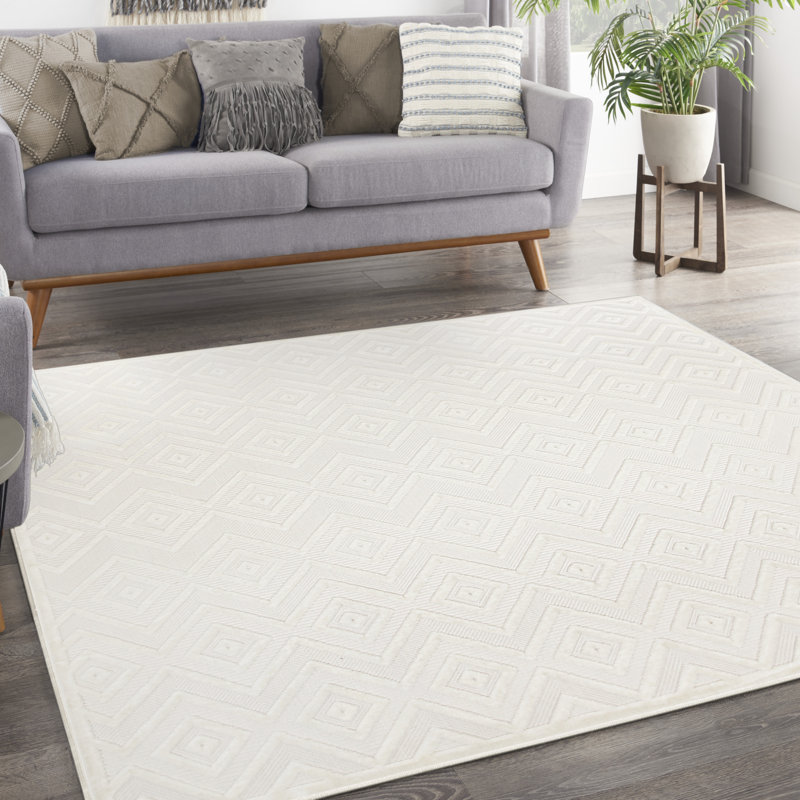 Foundry Select Versatile Diamond Ivory/White Indoor/Outdoor Area Rug, Square 9'
