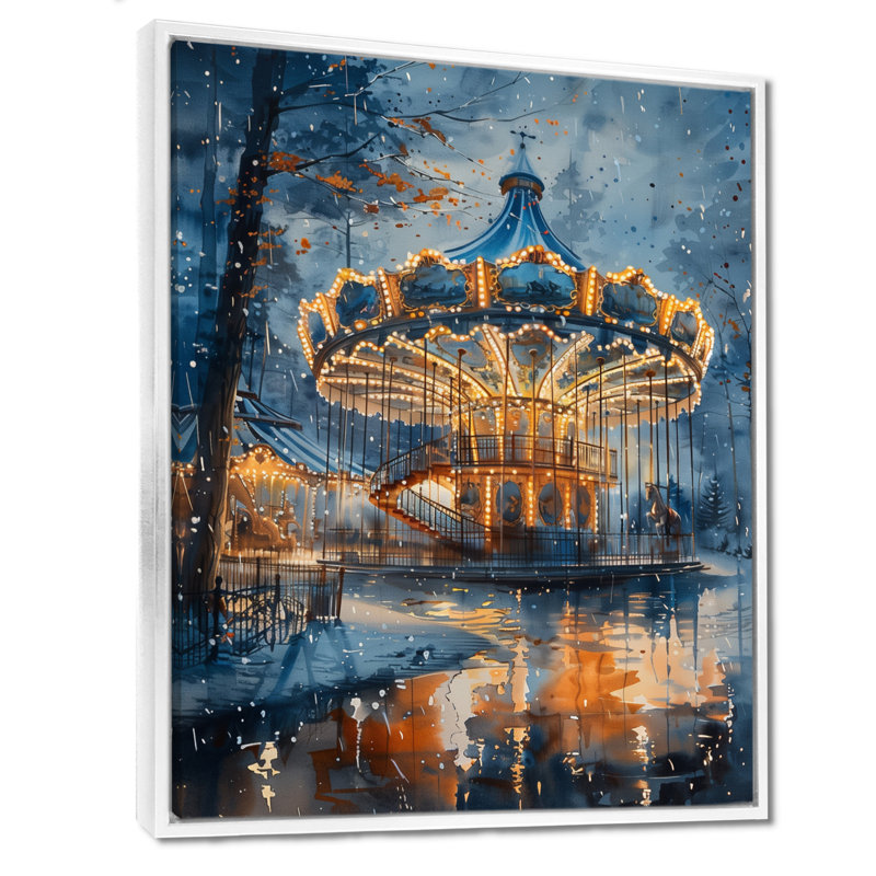 Carrousel cheval jaune et jaune, Toile encadrée flottée blanche, H 32 po x l 16 po x P 1 po