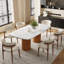 Ensemble de table de salle à manger extensible 94 po pour 8 personnes, plateau en pierre frittée de luxe avec double piédestal sculptural et 8 chaises rembourrées entièrement assemblées (ensemble de 9)