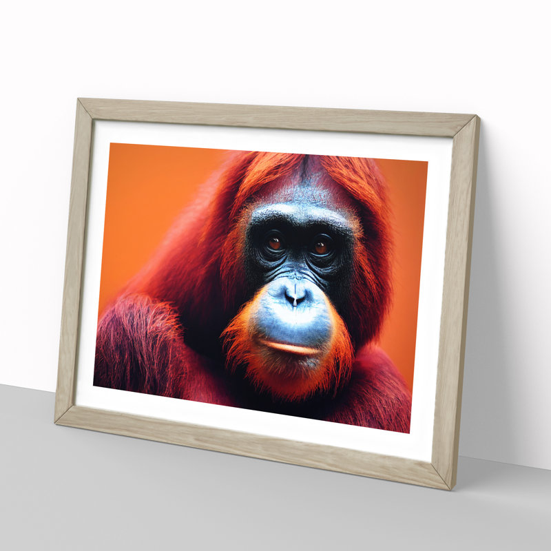 Magnetic Orangutan - Single Picture Frame Print, 25cm H x 34cm W x 2cm D, Oak