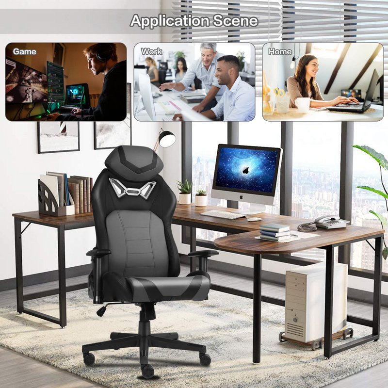 Inbox Zero Adjustable Ergonomic Swiveling PC & Racing Game Chair, Gray/Black