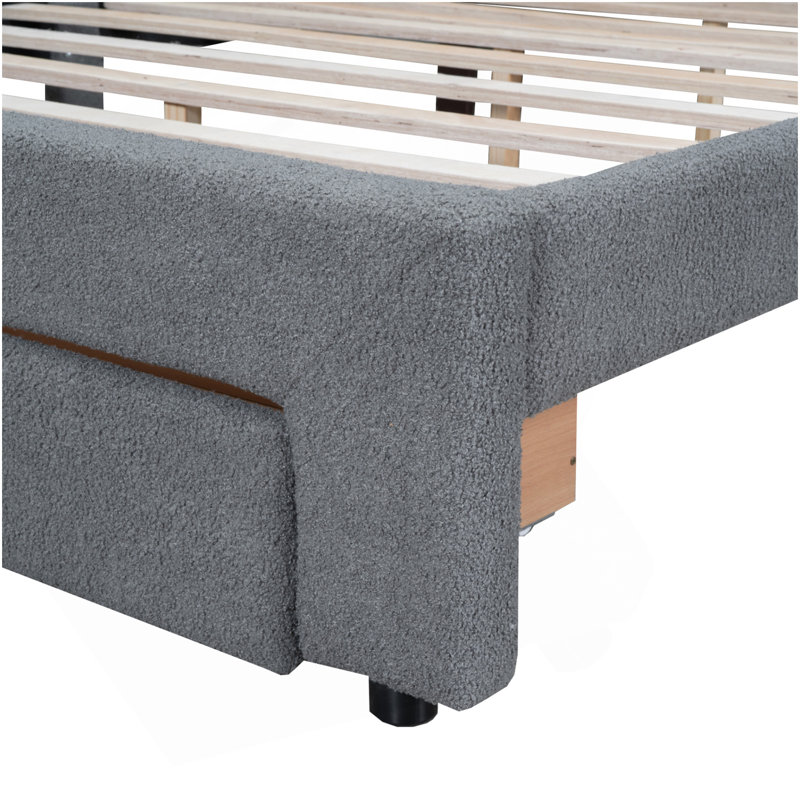 Lit plateforme tapissier avec tiroir Teddy
