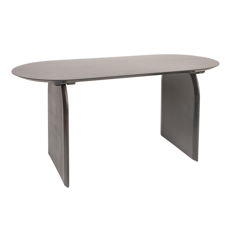 Table de salle à manger en bois d'acacia en forme de pilule avec base en demi-lune au fini noir, Noir