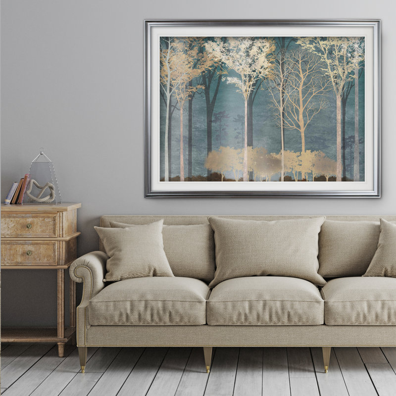 « into the thé », reproduction de peinture à l’acrylique, H 28 po x l 38 po x P 1,5 po, Cadre argenté