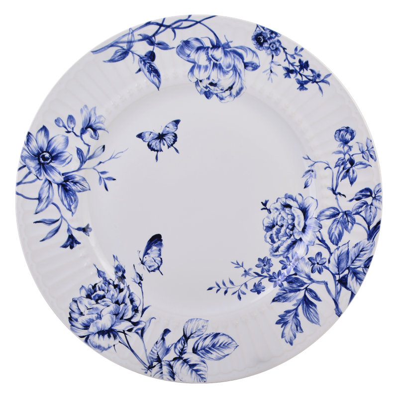 Cassian Blue Floral Embossed Porcelain 12-Piece Dinnerware Set