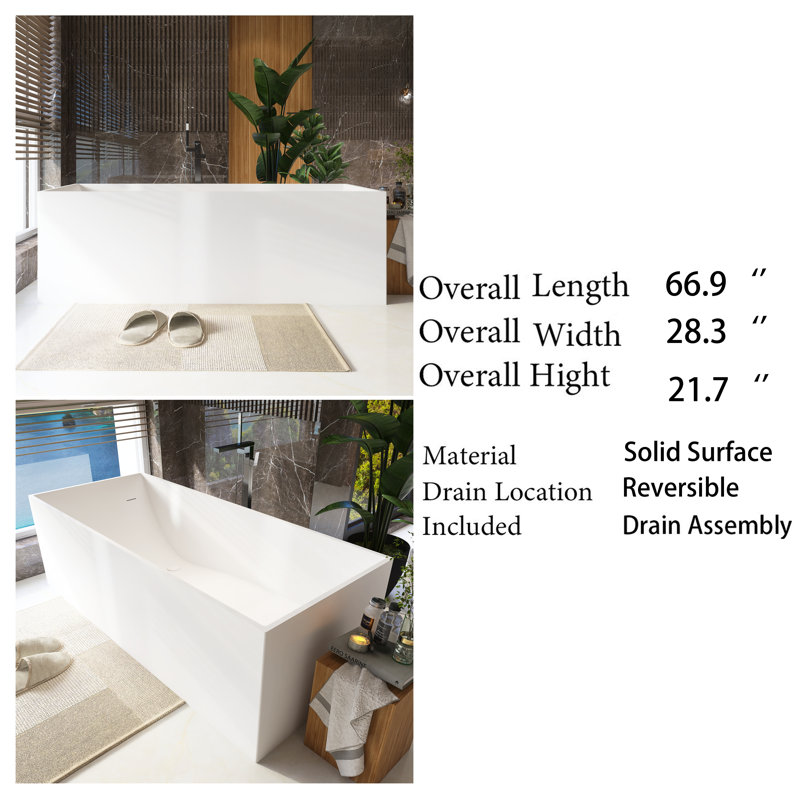 Baignoire de trempage autoportante 66,9 po x 28,3 po