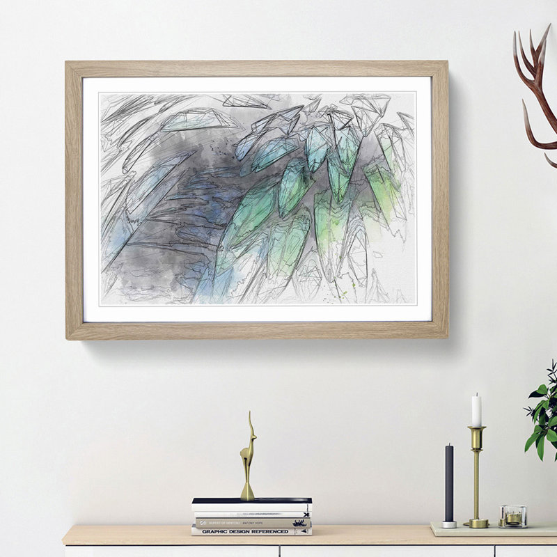 Parrot Feathers in Abstract - Picture Frame Graphic Art Print, 27cm H x 36cm W x 2cm D, Oak Framed