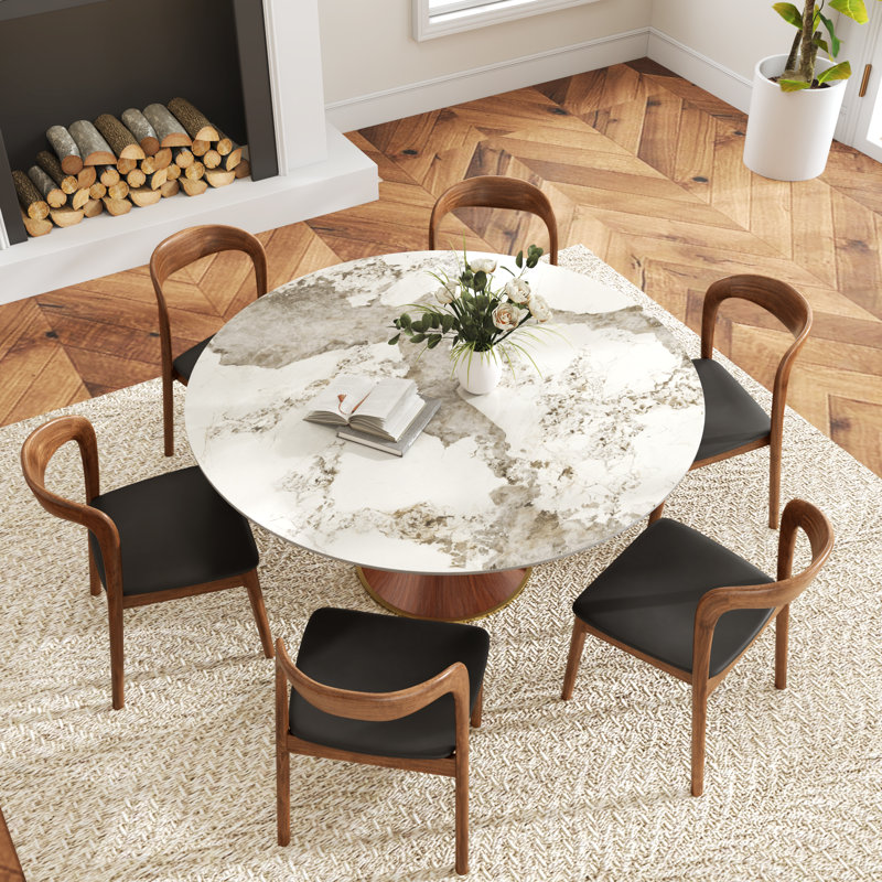 Ensemble de table de salle à manger Tavion 7 pièces Midest Century, Brun, H 29,52 po x L 53,15 po x l 53,15 po