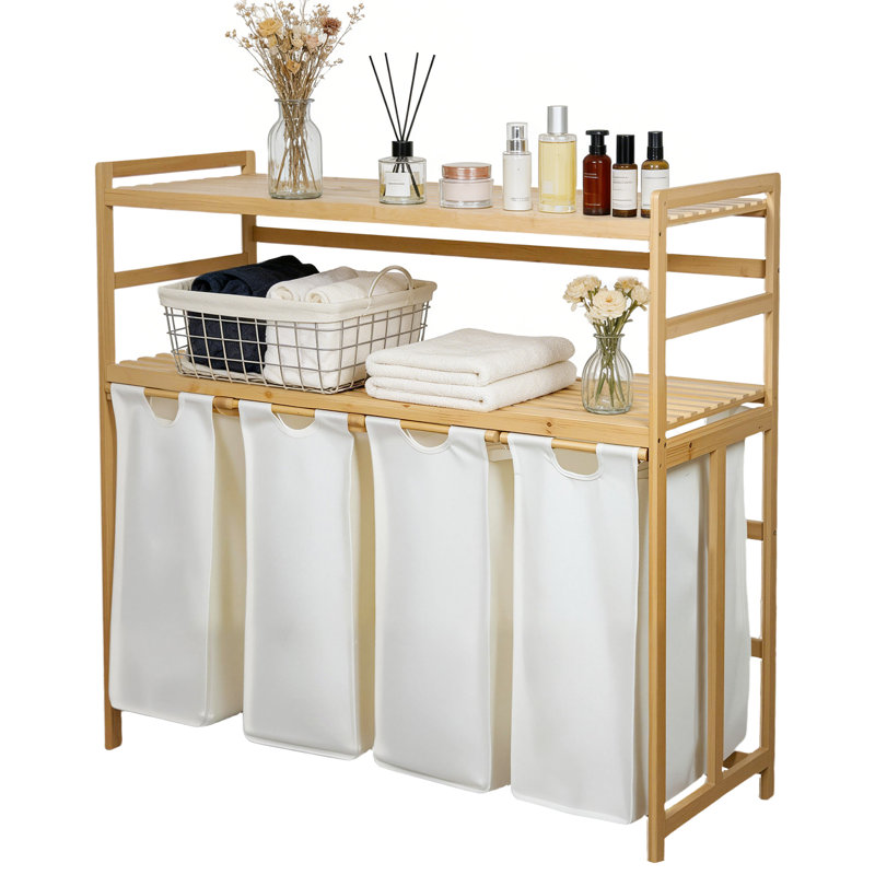 Rangement en bambou pour panier à linge, Blanc, 39.4" H  x 40.5" W x 16.3" D