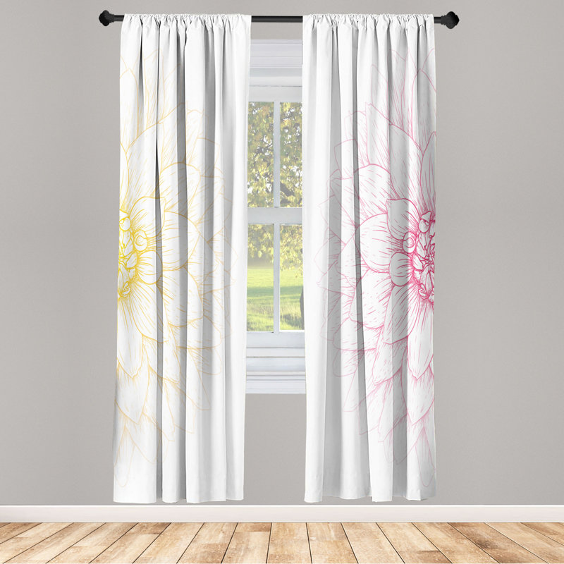 Microfiber Floral Semi-Sheer Rod Pocket Curtain Panels, 28" W x 63" L, Pink/Orange