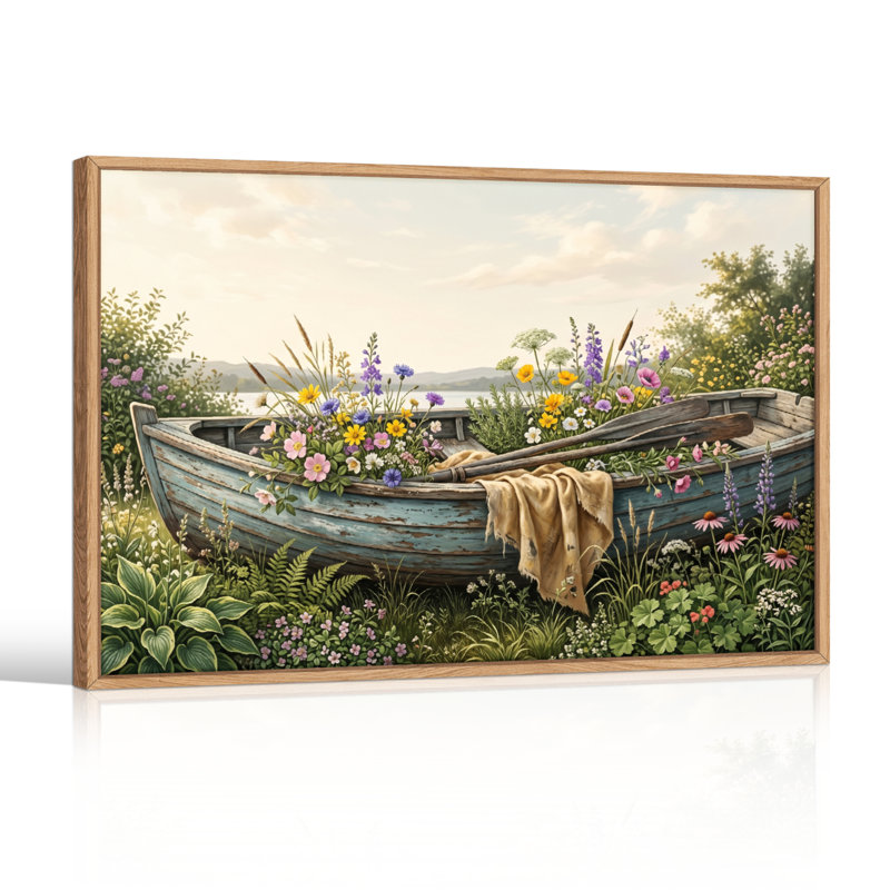 Ensemble de 1 tableau sur toile représentant un jardin de bateaux, H 28 po x l 40 po, Naturel