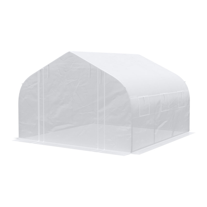 Outsunny 12' X 10' X 7' Walk-In Greenhouse, Tunnel Green House With Zippered Mesh Door And 6 Mesh Windows, Gardening Plant Hot House With Galvanized Steel Frame, White