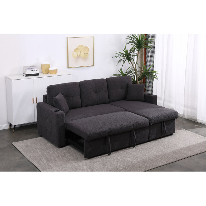 Canapé-lit modulaire avec méridienne avec rangement Lambswool, Gris foncé