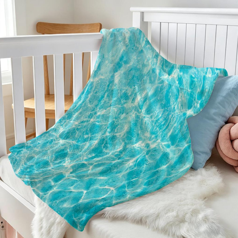 Jeté en molleton bleu ultra doux en flanelle, imprimé eau de mer turquoise, Throw 30" x 40"