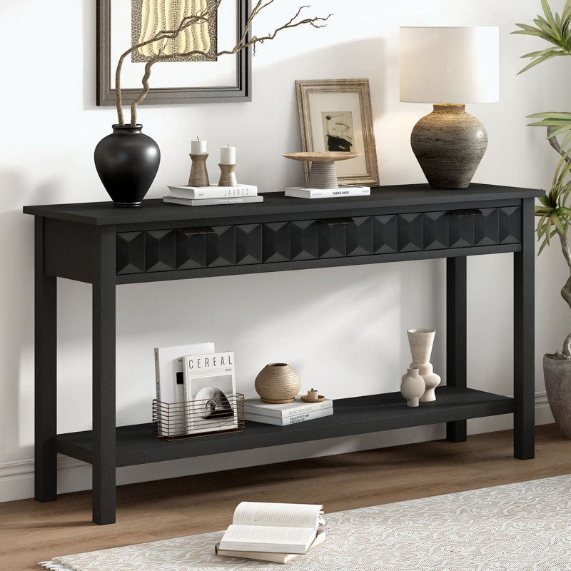 Commode à 3 tiroirs en bois l 60 po, Noir, noir, noir, noir