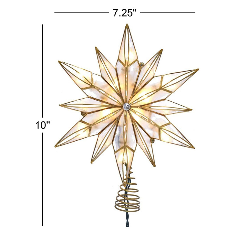 10-Light 12-Point Capiz Star and Center Gem Tree Topper