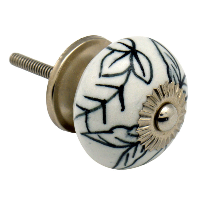 Nicola Spring - Round Ceramic Cabinet Knob - Black Leaves