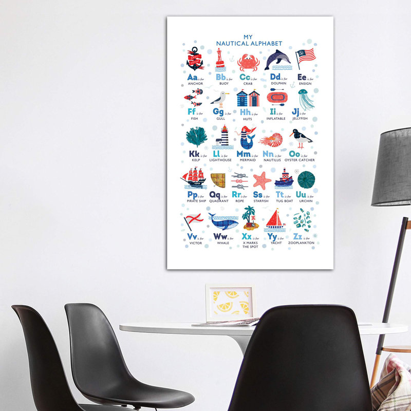 Nautical Alphabet - impression d'art graphique, Pas de tapis, Toile tendue, H 60 po x l 40po x P 1,5 po