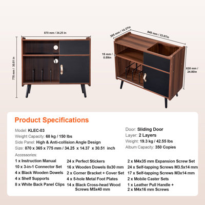 Support pour platine vinyle avec prise électrique, pouvant contenir jusqu'à 350 disques, idéal pour le salon ou la chambre, marron.
