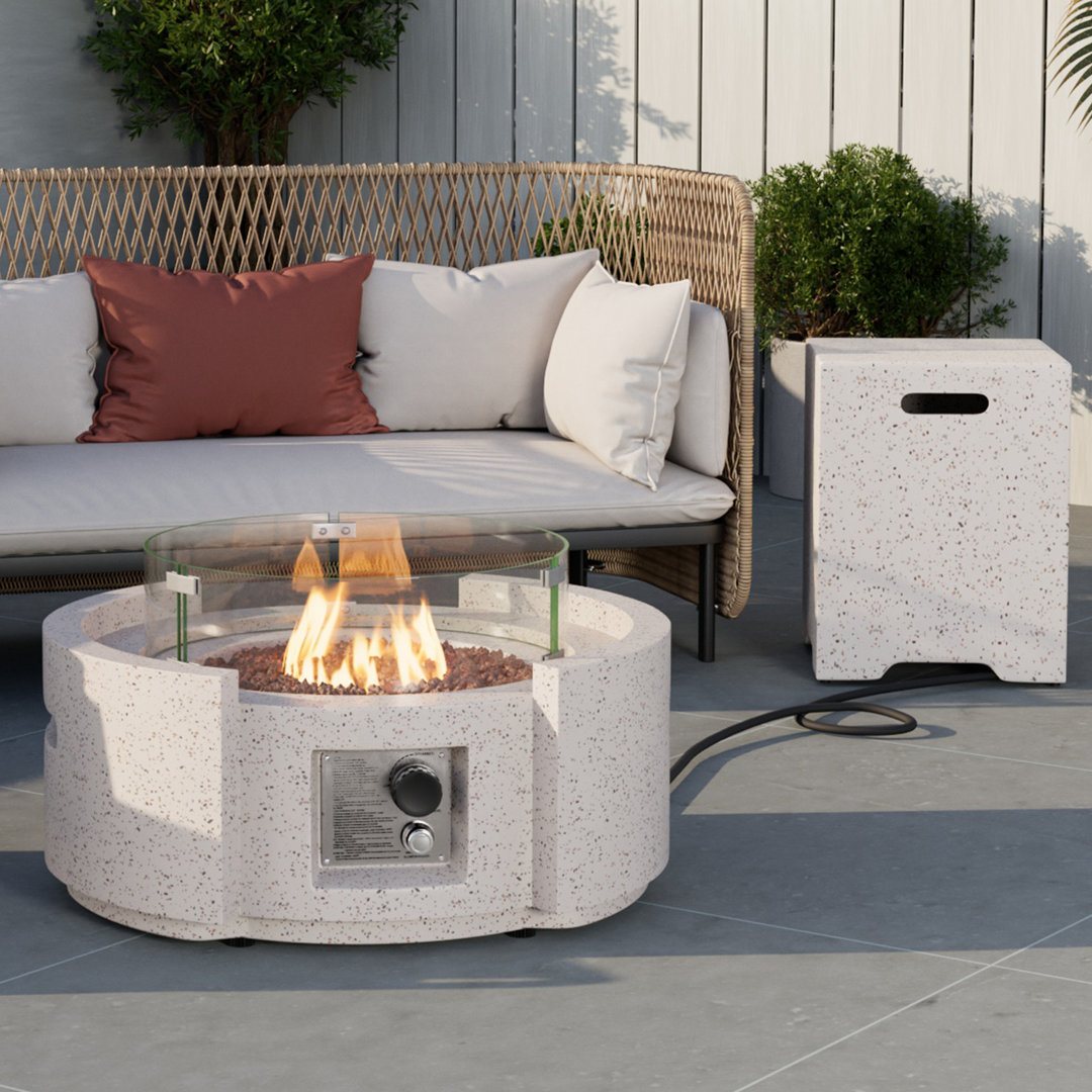 Calzacorto 11.8" H x 27.6" W Terrazzo Propane Outdoor Fire Pit Wade Logan®
