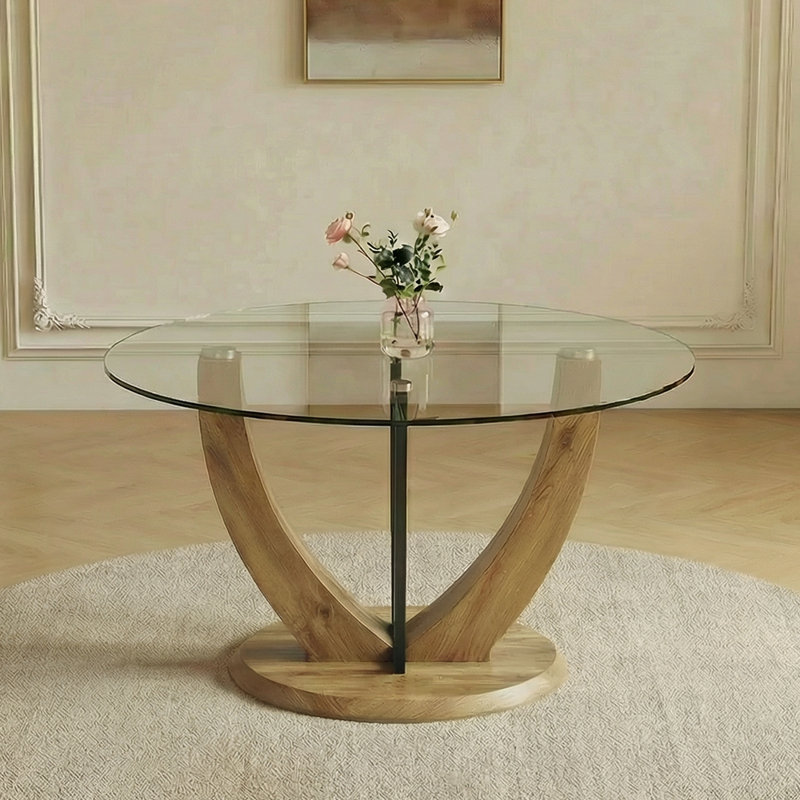 Round Dining Table For 4/6, 48 Inch Dining Room Table, Wood Small Kitchen Table With Stable Pedestal, Clear/Brown