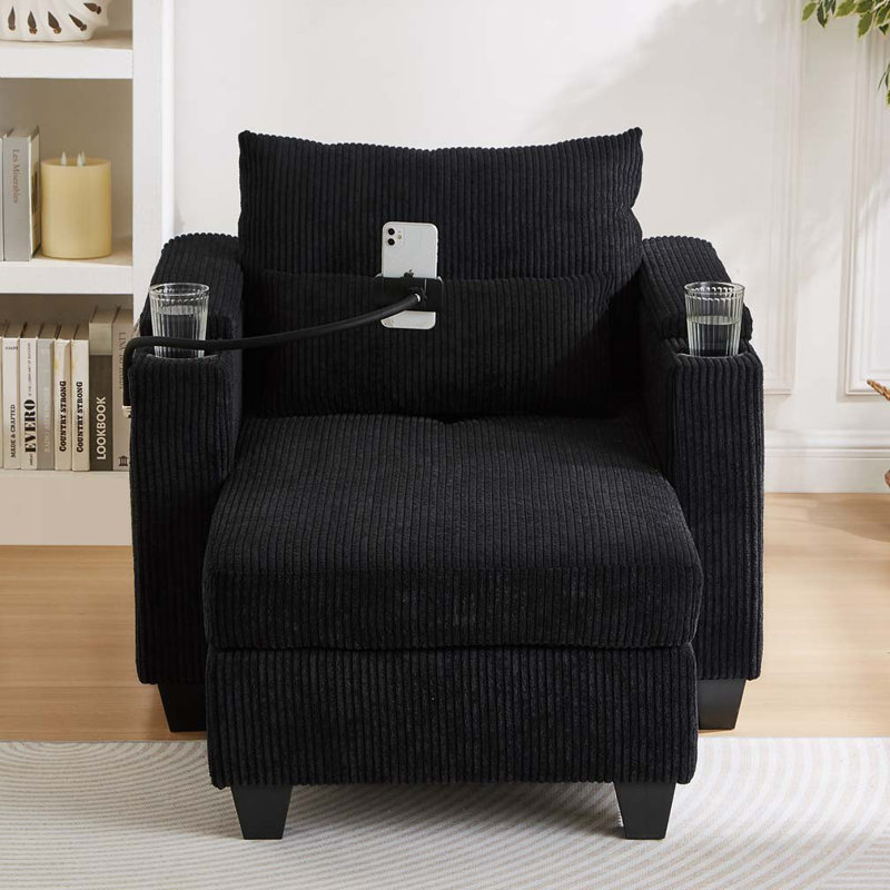 Canapé-lit 37,4 po Canapé-lit Corduroy avec ports USB, Noir