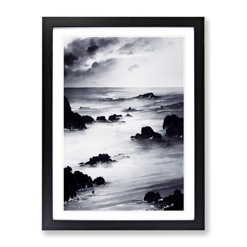Seascape Ink - Framed Print, Black, 34cm H x 25cm W x 2cm D