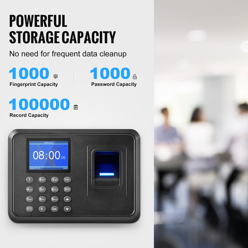 Time Clock Biometric Clock 100000 Records Employee Attendance Machine