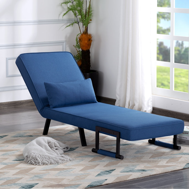 George Oliver 26” Folding Arm Chair Lounge 4-in-1 Convertible Sofa Bed, Blue Polyester