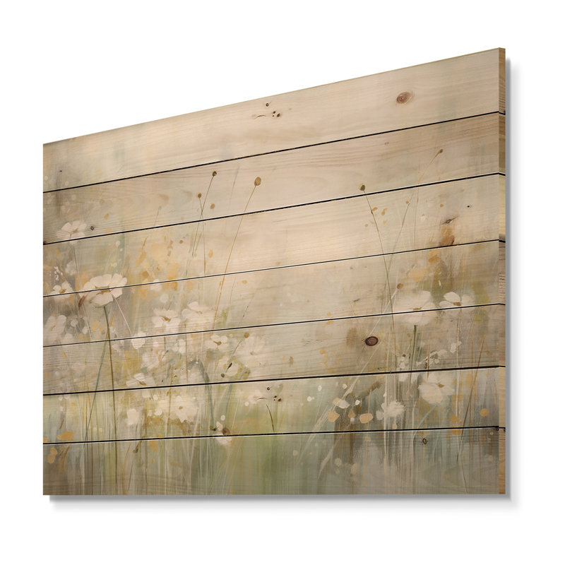 Green Beige Serene Meadows II sur bois, H 30 po x l 40 po x P 0,78 po