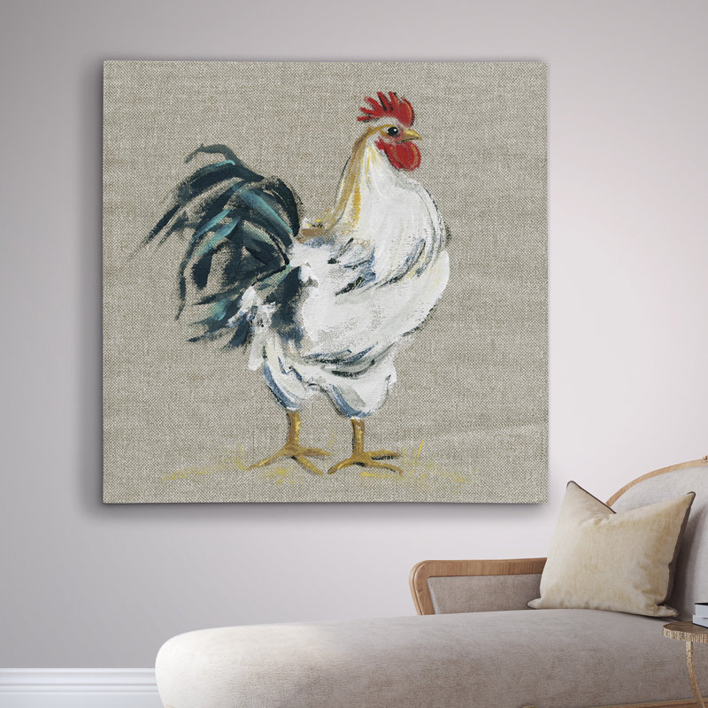« linen coq i », reproduction de peinture à l’huile, H 24 po x l 24 po x P 1,5 po, Toile tendue