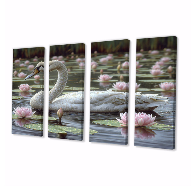 Jens - Swans Animal, art mural 4 pièces, H 28 po x l 48 po