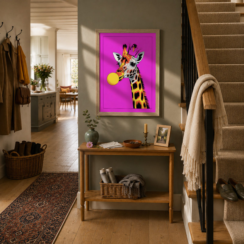 Playful Giraffe Pop Art - Framed Print, A1 - 84.1 x 59.4 cm, Oak