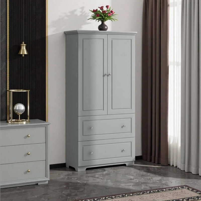 Large armoire de rangement pour salle de bain avec 2 tiroirs et tablettes réglables - Armoire autoportante en panneau de fibres à densité moyenne avec dispositif anti-basculement