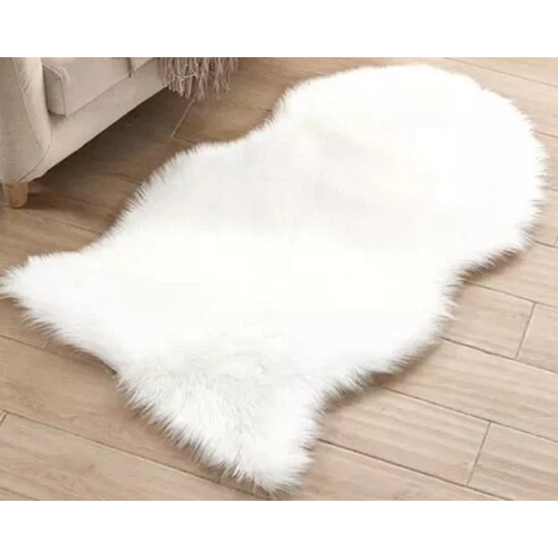 Oval Solid Colour Sheepskin 60cm X 110cm Area Rug, Ivory