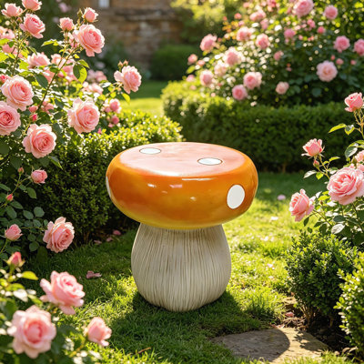 Tabouret de jardin fantaisiste rouge 13,4 po H, table d'appoint en résine Cottagecore