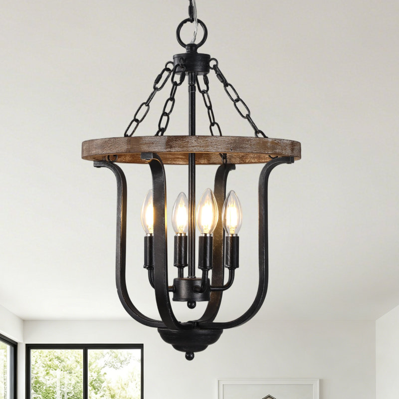 Luminaire suspendu rustique 14 po en bois massif 14 lumières, lanterne rustique avec chaîne réglable 59 po pour vestibule, salle à manger, îlot de cuisine