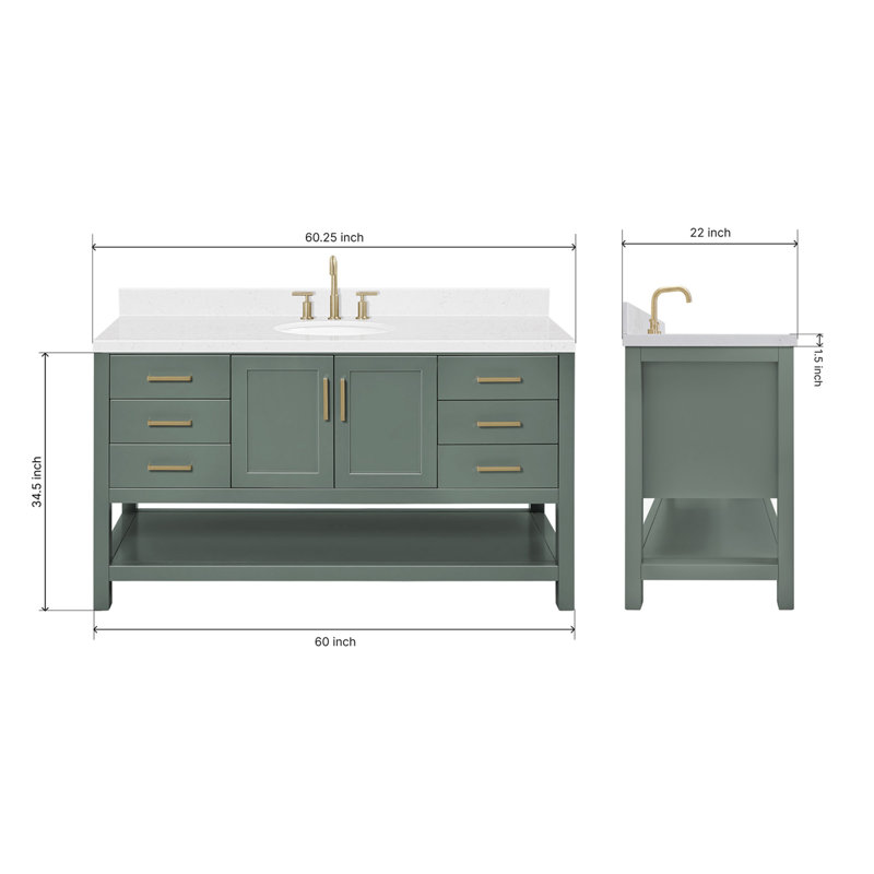 ARIEL Magnolia 60 Single Sink Bathroom Vanity with Top, Oval, Vintage Green
