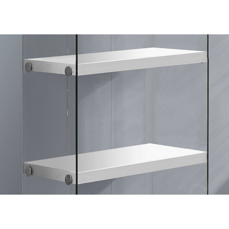 Bookshelf, Bookcase, Etagere, 5 Tier, 60"H, Office, Bedroom, Glossy Laminate, Clear Tempered Glass, Contemporary, Modern
